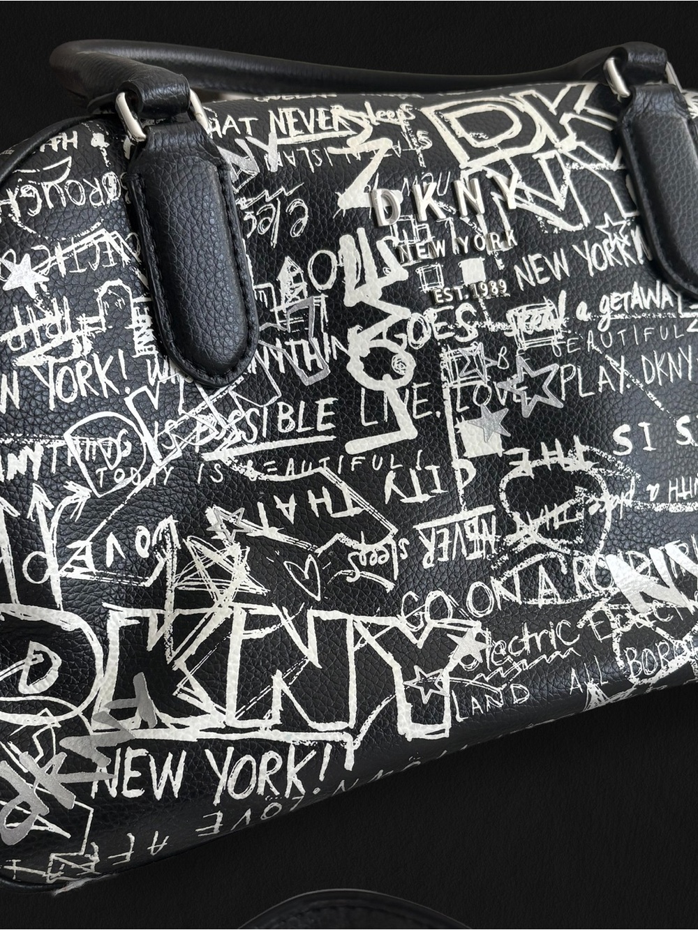DKNY Black and White Graffiti Satchel